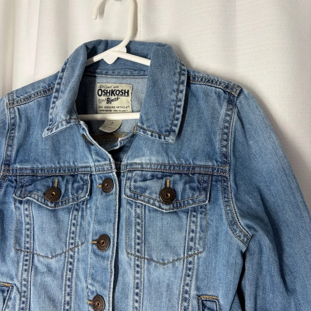 OshKosh B'Gosh Denim Trucker Jacket Snap Close Kids Girls Size 7 Unisex Classic
